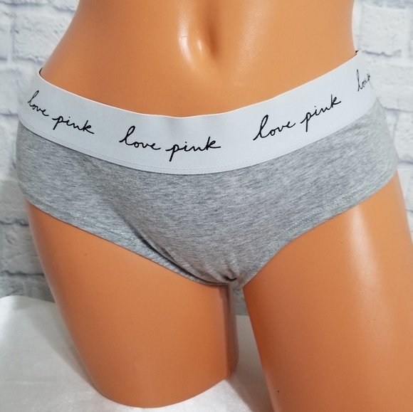 PINK Victoria's Secret Logo Grey Hipster Panty Large New - Picture 7 of 12